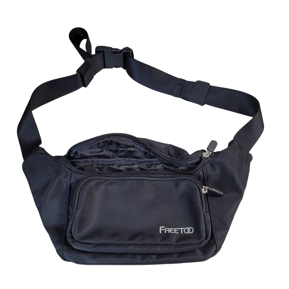 FREETOO Waist Bag Fanny Pack Unisex Black Adjustable Multi-Pocket Travel Outdoor